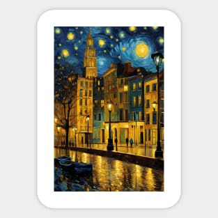 Beautiful city in Vincent van Gogh starry night style Sticker